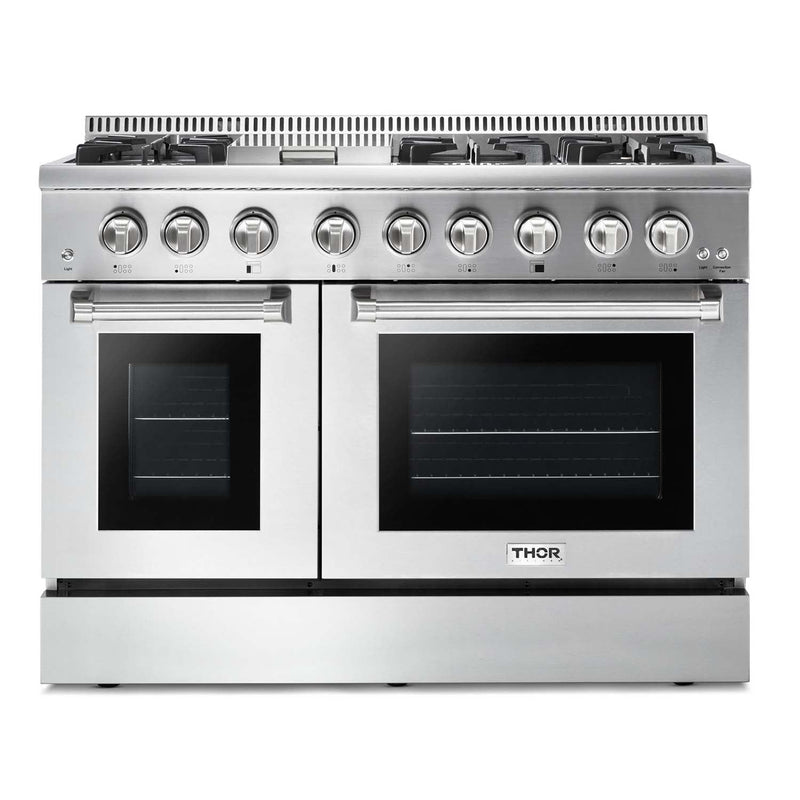 Thor Kitchen 2-Piece Pro Appliance Package - 48" Dual Fuel Range & Pro Wall Mount Hood in Stainless Steel Appliance Package Thor Kitchen 