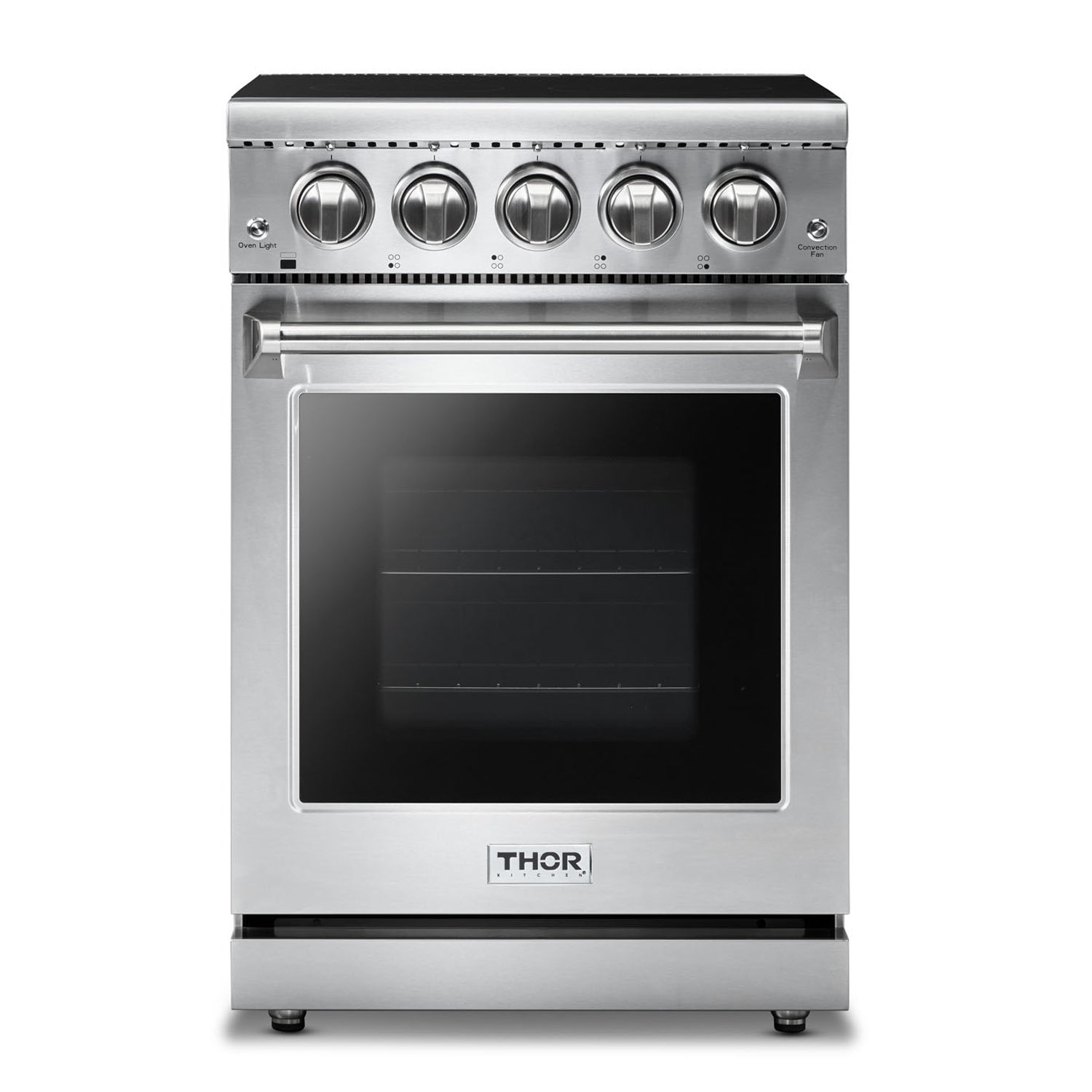 Stainless electric range with closed oven door and front control panel