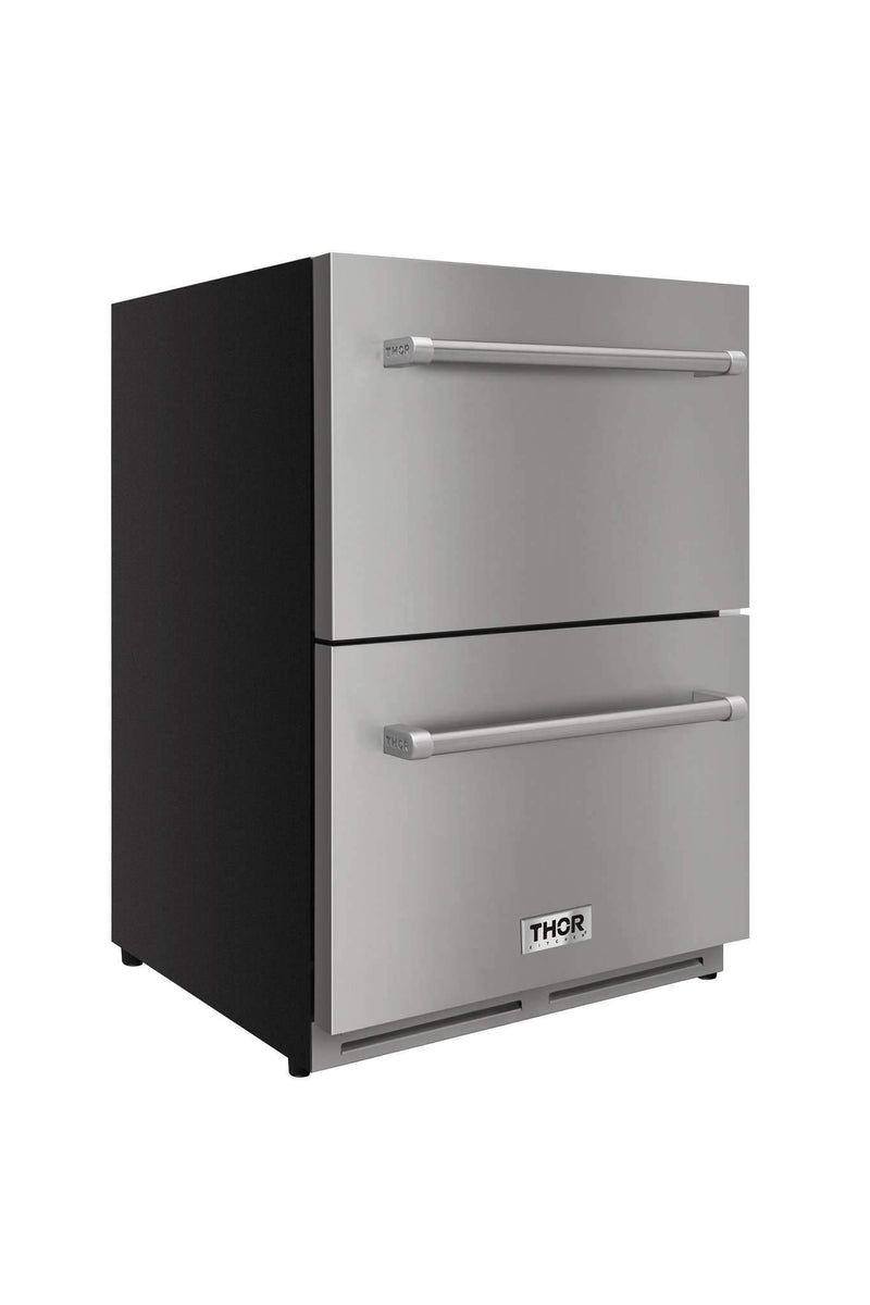 Thor Kitchen 24" 5.4 cu. ft. Built-in Indoor/Outdoor Undercounter Double Drawer Refrigerator in Stainless Steel (TRF2401U) Refrigerators Thor Kitchen 