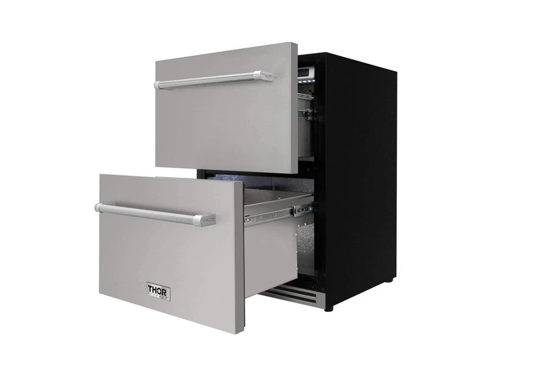 Thor Kitchen 24" 5.4 cu. ft. Built-in Indoor/Outdoor Undercounter Double Drawer Refrigerator in Stainless Steel (TRF2401U) Refrigerators Thor Kitchen 