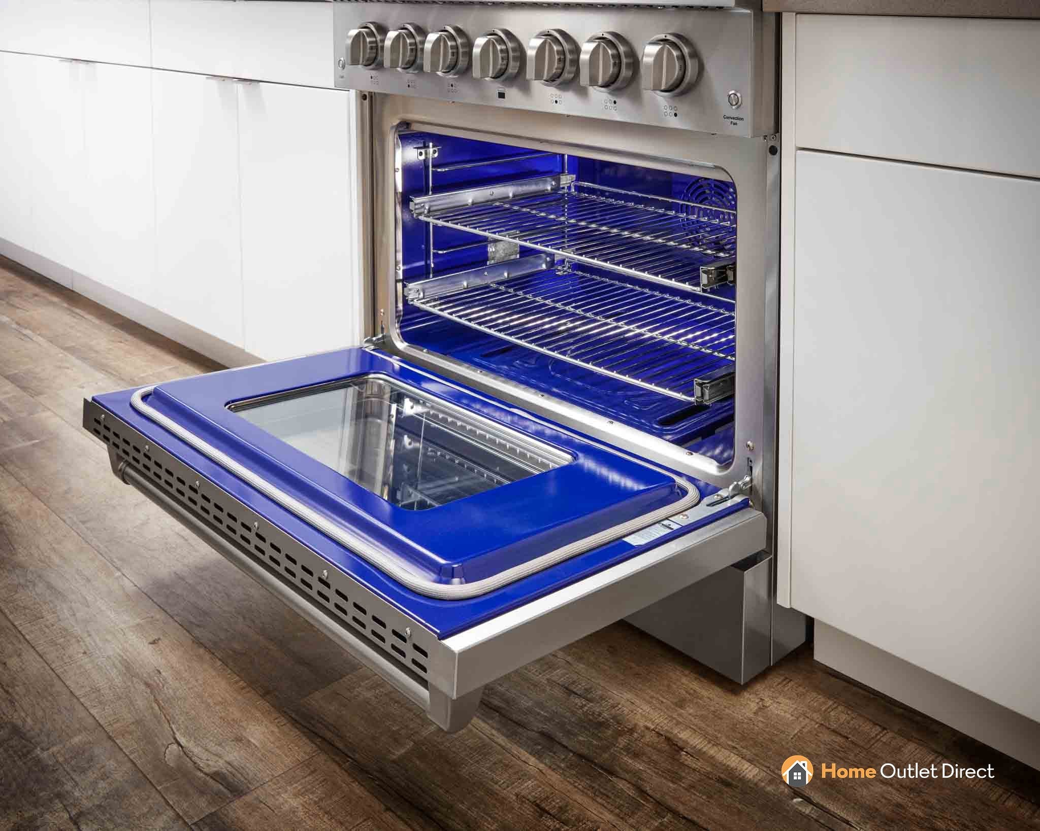 36-inch telescopic oven rack with wire shelves, extended from open grill door