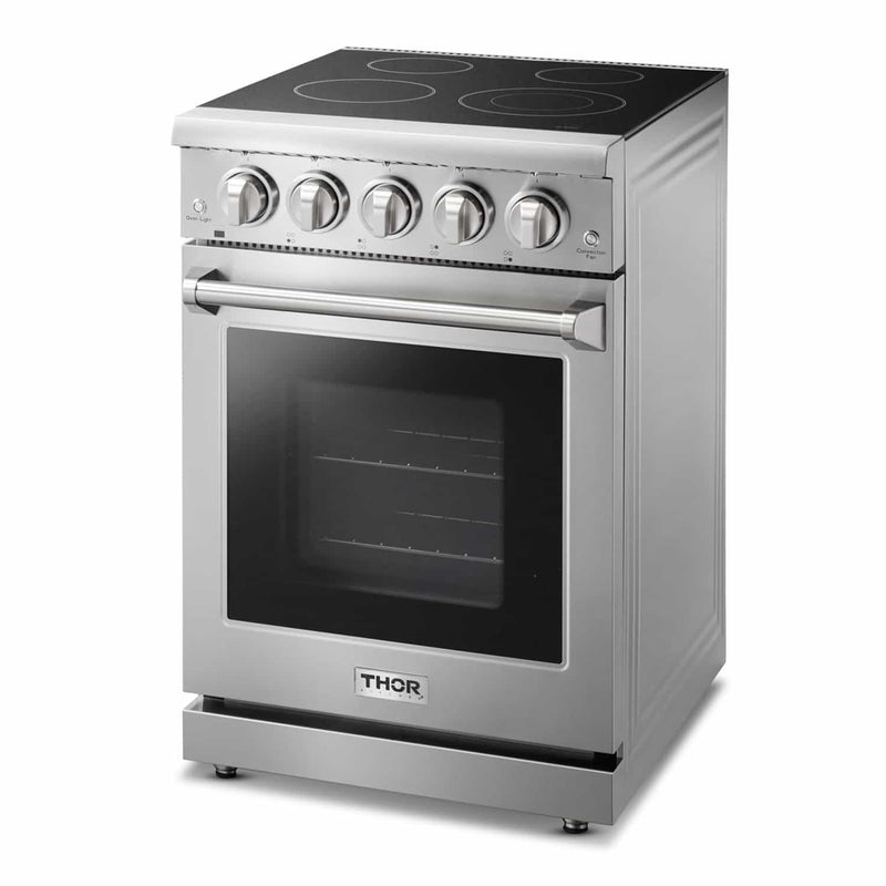Thor Kitchen 4-Piece Appliance Package - 24" Electric Range, French Door Refrigerator, Under Cabinet Hood, and Dishwasher in Stainless Steel Appliance Package Thor Kitchen 