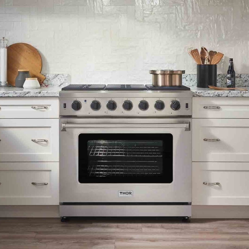 36 Inch Professional Gas Range in Stainless Steel - THOR Kitchen