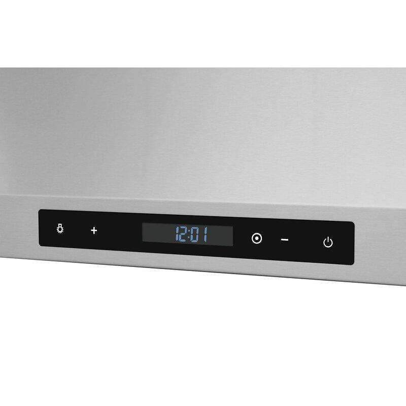 Range hood control panel with black display and touch buttons