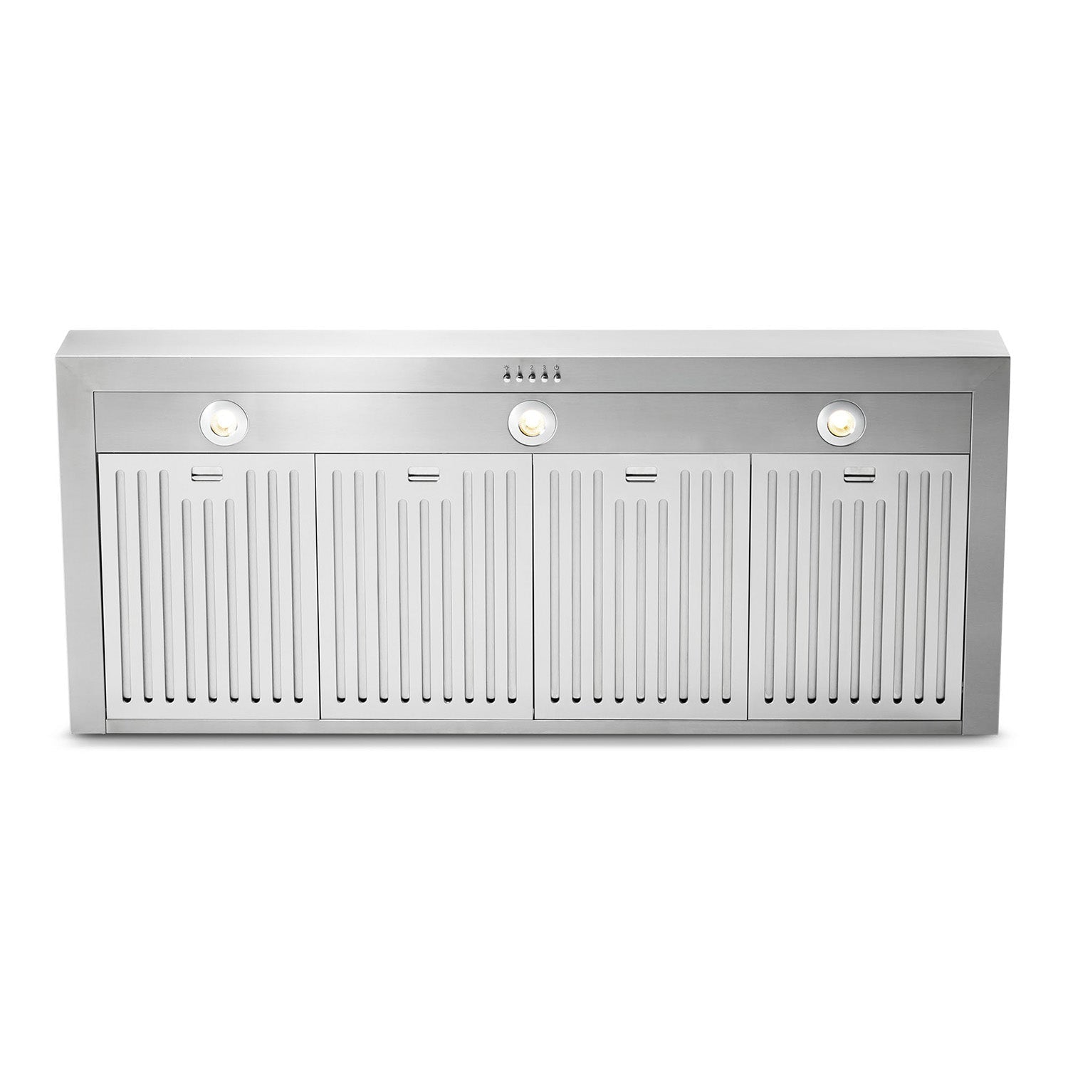 Stainless steel range hood vent cover with three round light controls