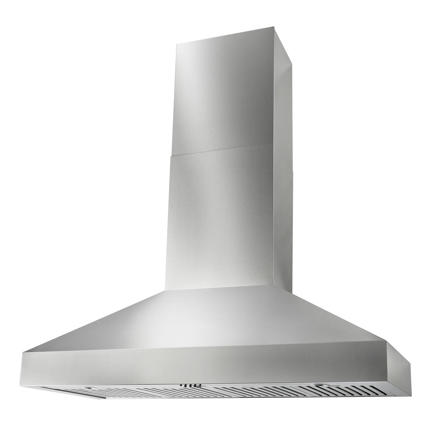 Stainless steel range hood with tall chimney-style back panel