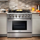 Thor Kitchen 4-Piece Pro Appliance Package - 36-Inch Gas Range, Refrigerator with Water Dispenser, Dishwasher, & Microwave Drawer in Stainless Steel Appliance Package Thor Kitchen 