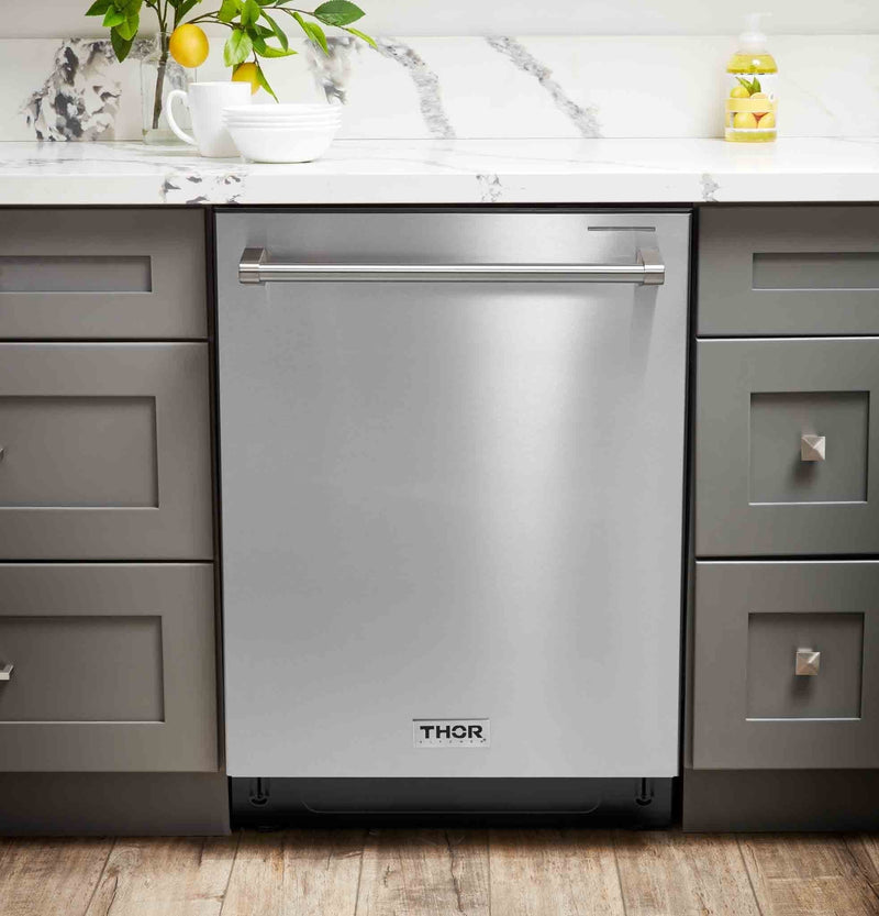 Thor Kitchen 4-Piece Pro Appliance Package - 48" Dual Fuel Range, French Door Refrigerator, and Dishwasher in Stainless Steel Appliance Package Thor Kitchen 