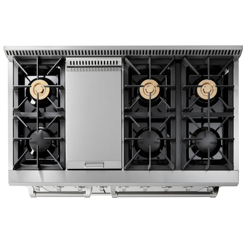 Thor Kitchen 4-Piece Pro Appliance Package - 48" Gas Range, French Door Refrigerator, Dishwasher, and Microwave Drawer in Stainless Steel Appliance Package Thor Kitchen 