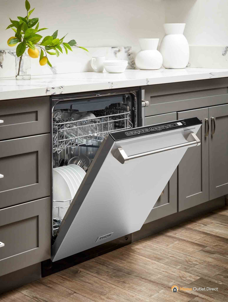 Thor Kitchen 4-Piece Pro Appliance Package - 48-Inch Gas Range, Refrigerator with Water Dispenser, & Dishwasher in Stainless Steel Appliance Package Thor Kitchen 