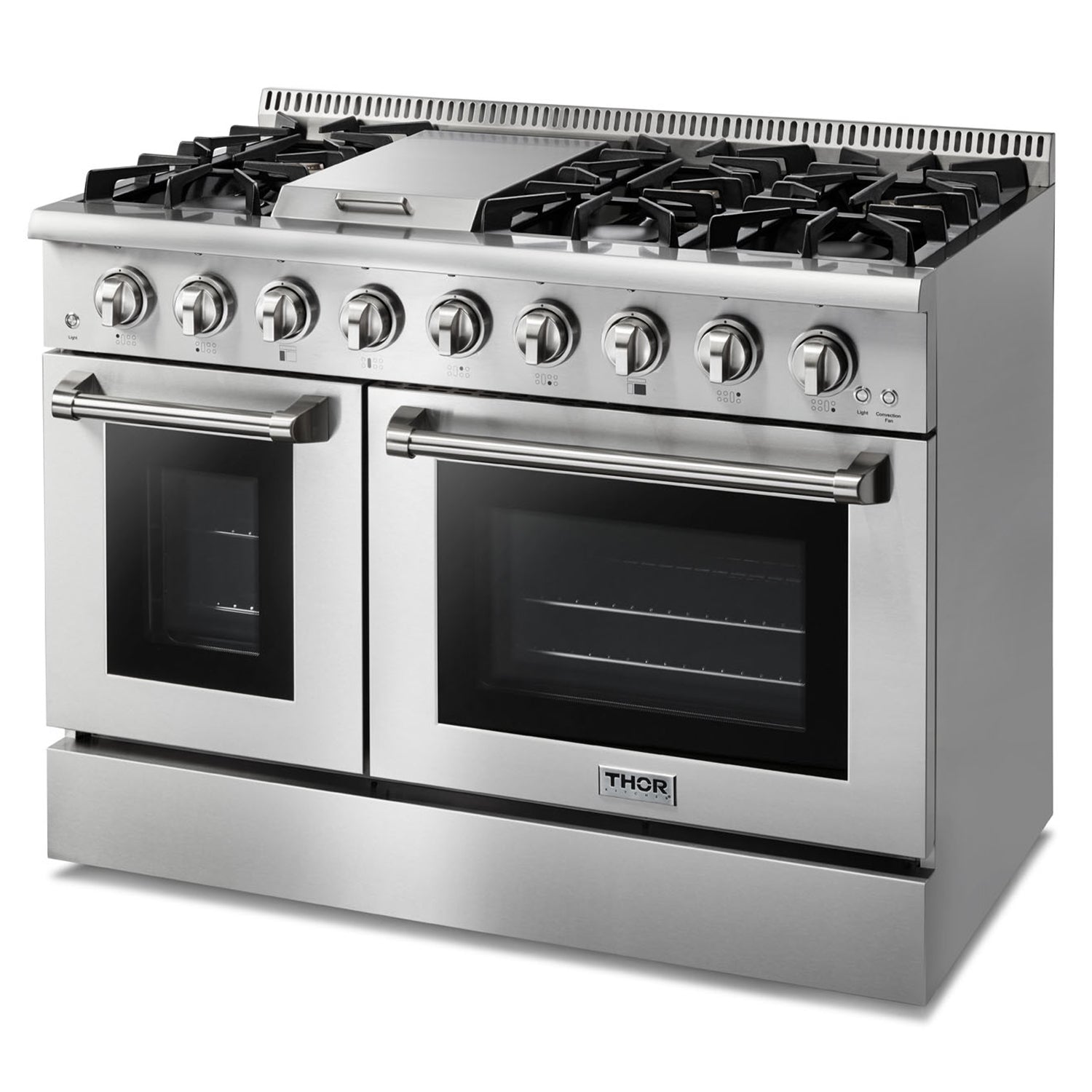 Thor stainless steel gas range with double ovens and six burners