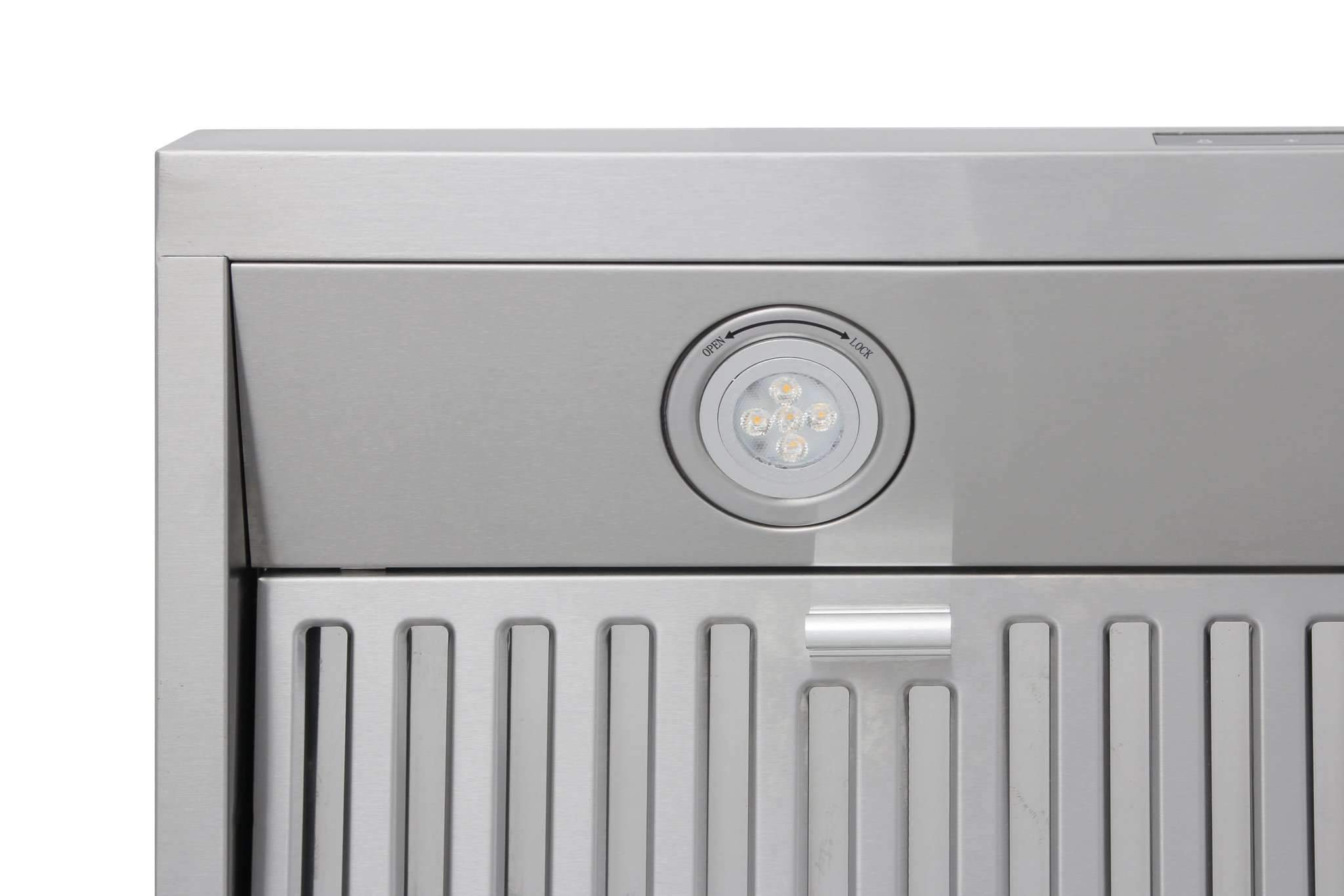Thor Kitchen range hood underside light with round LED fixture and vented grille