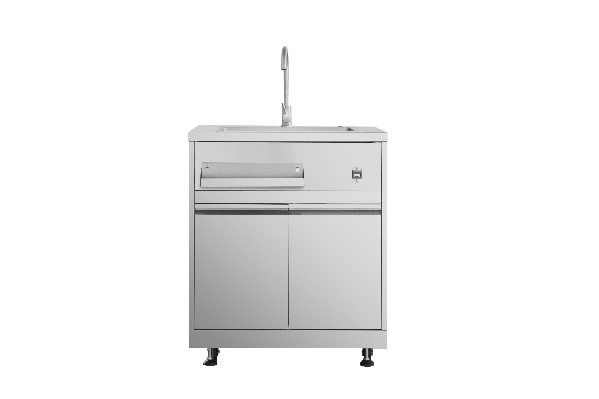 Stainless outdoor kitchen base cabinet with sink and pull-out drawer