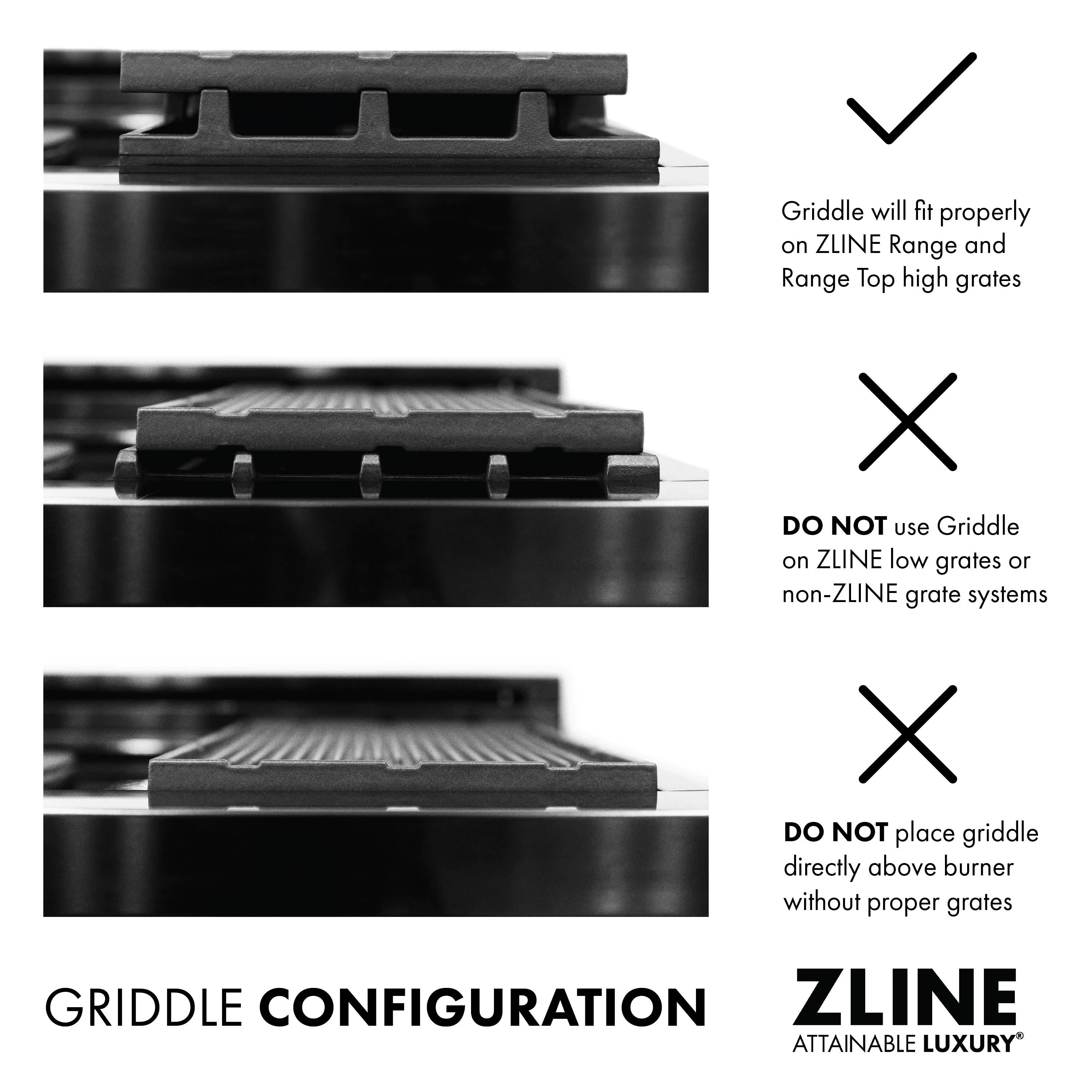 Reversible cast iron griddle insert set showing grate-ready and flat-side configurations