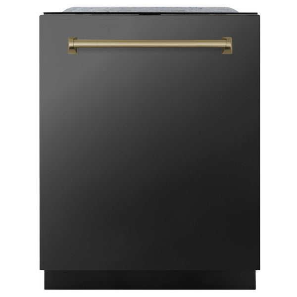 ZLINE Autograph Edition 24-Inch 3rd Rack Top Touch Control  Dishwasher in Black Stainless Steel with Champagne Bronze Handle, 45 dBa (DWMTZ-BS-24-CB)