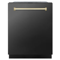 ZLINE Autograph Edition 24-Inch 3rd Rack Top Touch Control  Dishwasher in Black Stainless Steel with Gold Handle, 45dBa (DWMTZ-BS-24-G)