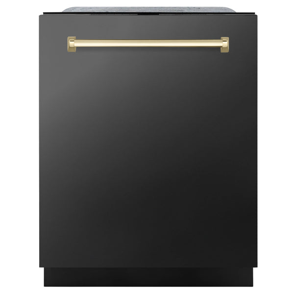 ZLINE Autograph Edition 24-Inch 3rd Rack Top Touch Control  Dishwasher in Black Stainless Steel with Gold Handle, 45dBa (DWMTZ-BS-24-G)