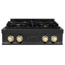 ZLINE Autograph Edition 30-Inch Porcelain Rangetop with 4 Gas Burners in Black Stainless Steel and Gold Accents (RTBZ-30-G)