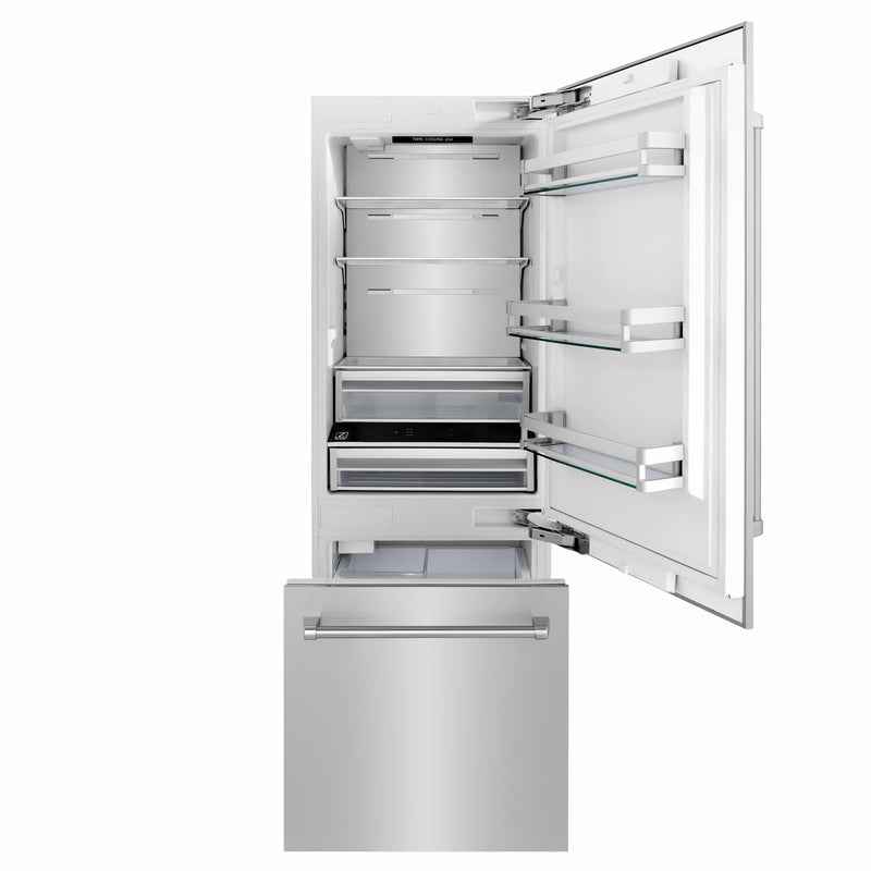 ZLINE 30-Inch Built-In 16.1 cu. ft. 2-Door Bottom Freezer Refrigerator with Internal Water and Ice Dispenser in Stainless Steel (RBIV-304-30)