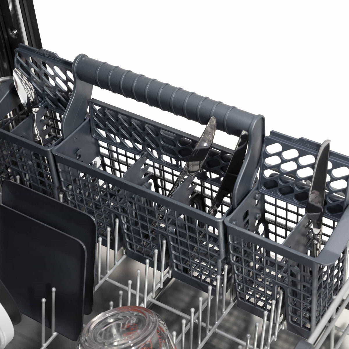 Dishwasher upper rack with dark adjustable tines and loading rail