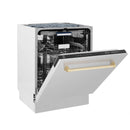 ZLINE Autograph Edition 3-Piece Appliance Package - 30-Inch Gas Range, Wall Mounted Range Hood, & 24-Inch Tall Tub Dishwasher in Stainless Steel with Gold Trim (3AKP-SGRRHDWM30-G)