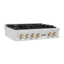 ZLINE Autograph Edition 36-Inch Porcelain Rangetop with 6 Gas Burners in Satin Stainless Steel and Gold Accents (RTSZ-36-G)