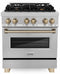 ZLINE Autograph Edition 30-Inch 4.0 cu. ft. Dual Fuel Range with Gas Stove and Electric Oven in DuraSnow Stainless Steel with Champagne Bronze Accents (RASZ-SN-30-CB)