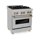 ZLINE Legacy Series Autograph Edition 30-inch Dual Fuel Range with Gas Stove and 4.0 Cu. Ft. Electric Oven in Fingerprint Resistant Satin Stainless Steel with Champagne Bronze Accents (RASZ-SN-30-CB)