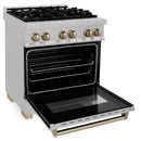 ZLINE Legacy Series Autograph Edition 30-inch Dual Fuel Range with Gas Stove and 4.0 Cu. Ft. Electric Oven in Fingerprint Resistant Satin Stainless Steel with Champagne Bronze Accents (RASZ-SN-30-CB)