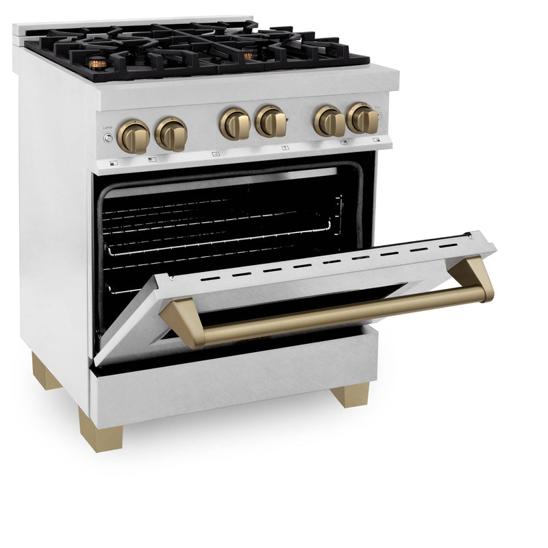 ZLINE Autograph Edition 30-Inch 4.0 cu. ft. Range with Gas Stove and Gas Oven in DuraSnow® Stainless Steel with Champagne Bronze Accents (RGSZ-SN-30-CB)
