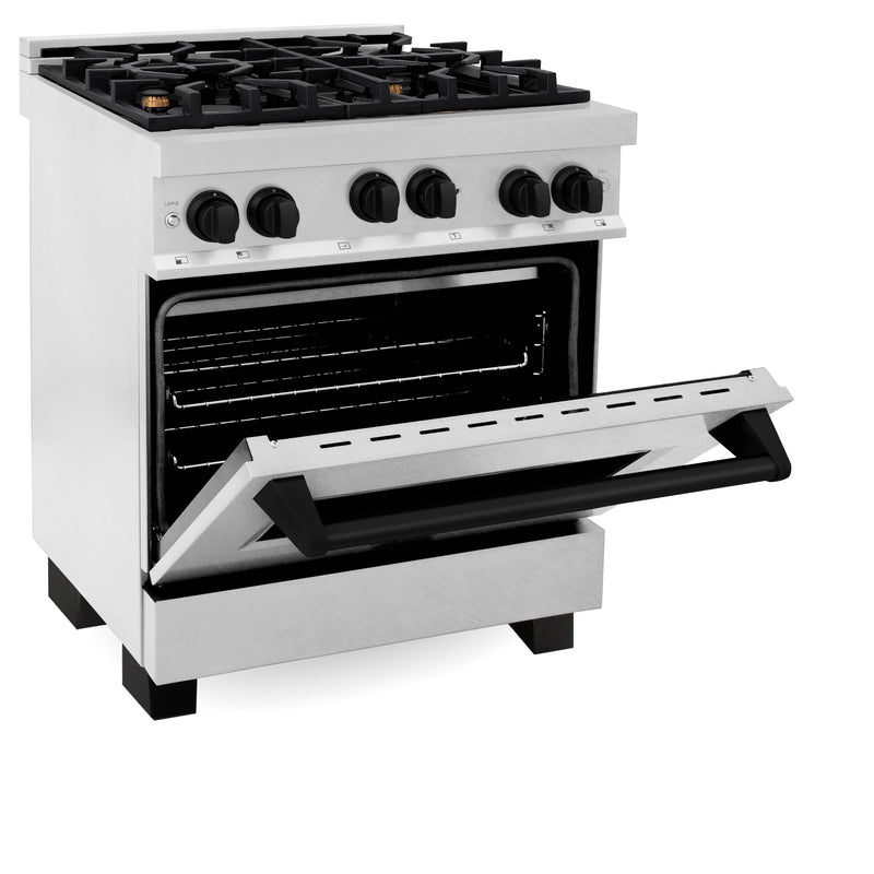 ZLINE Autograph Edition 30-Inch 4.0 cu. ft. Range with Gas Stove and Gas Oven in DuraSnow® Stainless Steel with Matte Black Accents (RGSZ-SN-30-MB)