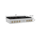 ZLINE Autograph Edition 48" Porcelain Rangetop with 7 Gas Burners in Satin Stainless Steel and Champagne Bronze Accents (RTSZ-48-CB)