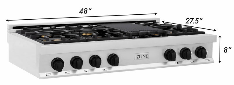 ZLINE Autograph Edition 48-Inch Porcelain Rangetop with 7 Gas Brass Burners in Stainless Steel and Gold Accents (RTZ-48-MB)