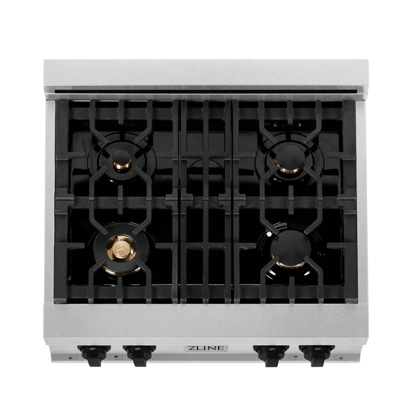 ZLINE Autograph Edition 30-Inch Porcelain Rangetop with 4 Gas Burners in DuraSnow Stainless Steel with Matte Black Accents (RTSZ-30-MB)