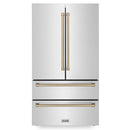 ZLINE Autograph Edition 4-Piece Appliance Package - 36-Inch Gas Range, Refrigerator, Wall Mounted Range Hood, & 24-Inch Tall Tub Dishwasher in Stainless Steel with Champagne Bronze Trim (4KAPR-SGRRHDWM36-CB)