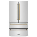 ZLINE Autograph Edition 4-Piece Appliance Package - 30-Inch Gas Range, Refrigerator, Wall Mounted Range Hood, & 24-Inch Tall Tub Dishwasher in Stainless Steel with Champagne Bronze Trim (4KAPR-SGRRHDWM30-CB)