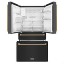 ZLINE Autograph Edition 4-Piece Appliance Package - 30-Inch Dual Fuel Range, Refrigerator with Water Dispenser, Wall Mounted Range Hood, & 24-Inch Tall Tub Dishwasher in Black Stainless Steel with Champagne Bronze Trim (4KAPR-RABRHDWV30-CB)