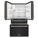 ZLINE Autograph Edition 4-Piece Appliance Package - 30-Inch Gas Range, Refrigerator with Water Dispenser, Wall Mounted Range Hood, & 24-Inch Tall Tub Dishwasher in Black Stainless Steel with Gold Trim (4KAPR-SGRBRHDWV30-G)