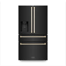 ZLINE Autograph Edition 4-Piece Appliance Package - 48-Inch Dual Fuel Range, Refrigerator with Water Dispenser, Wall Mounted Range Hood, & 24-Inch Tall Tub Dishwasher in Black Stainless Steel with Gold Trim (4KAPR-RABRHDWV48-G)