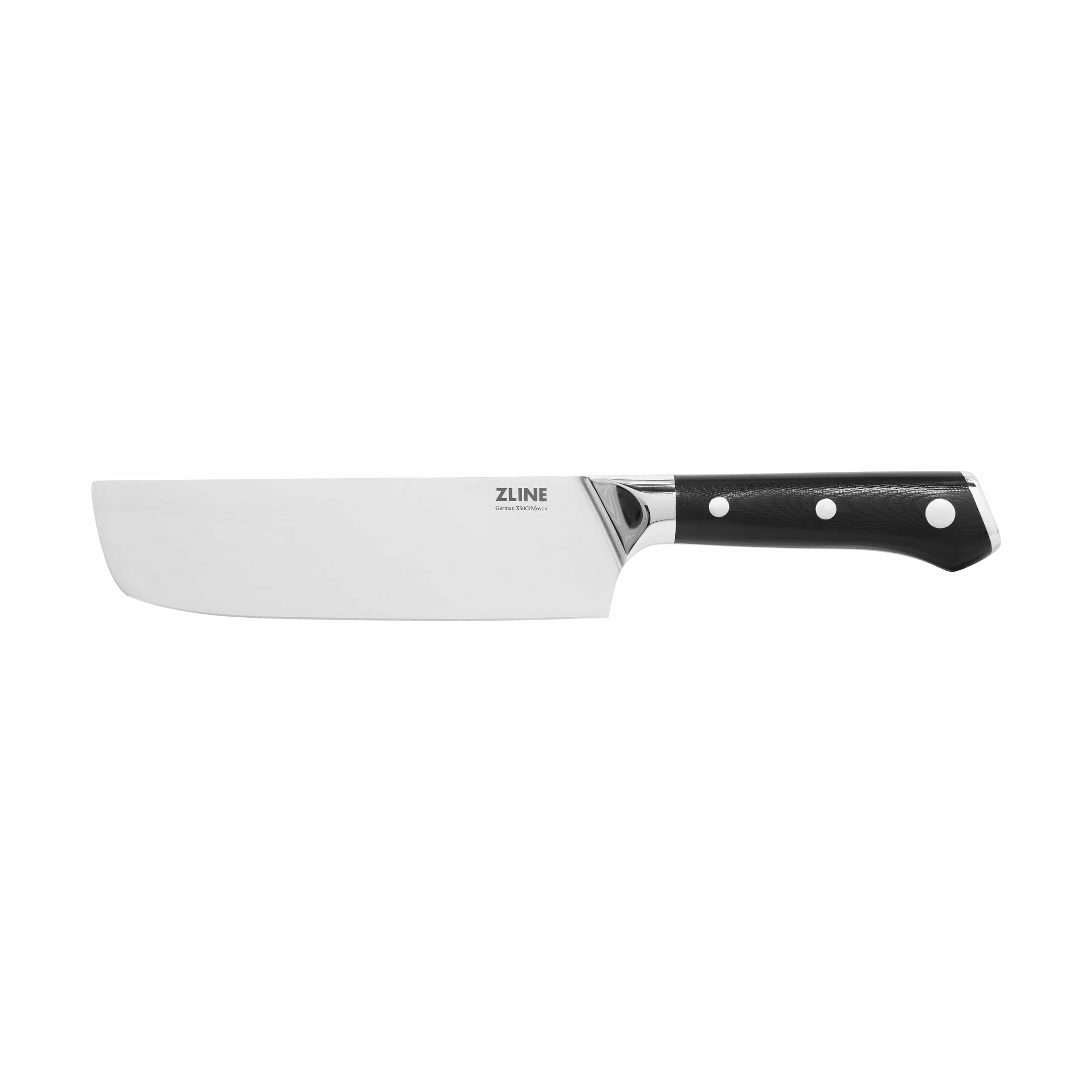 ZLINE large kitchen knife with white steel blade and black handle, three rivets