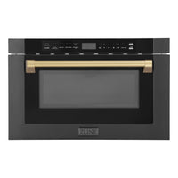 ZLINE Autograph Edition 24-Inch 1.2 cu. ft. Built-in Microwave Drawer in Black Stainless Steel with Champagne Bronze Accents (MWDZ-1-BS-H-CB)
