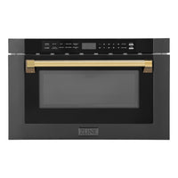 ZLINE Autograph Edition 24-Inch 1.2 cu. ft. Built-in Microwave Drawer in Black Stainless Steel with Gold Accents (MWDZ-1-BS-H-G)