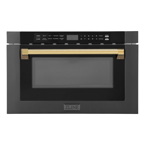 ZLINE Autograph Edition 24-Inch 1.2 cu. ft. Built-in Microwave Drawer in Black Stainless Steel with Gold Accents (MWDZ-1-BS-H-G)
