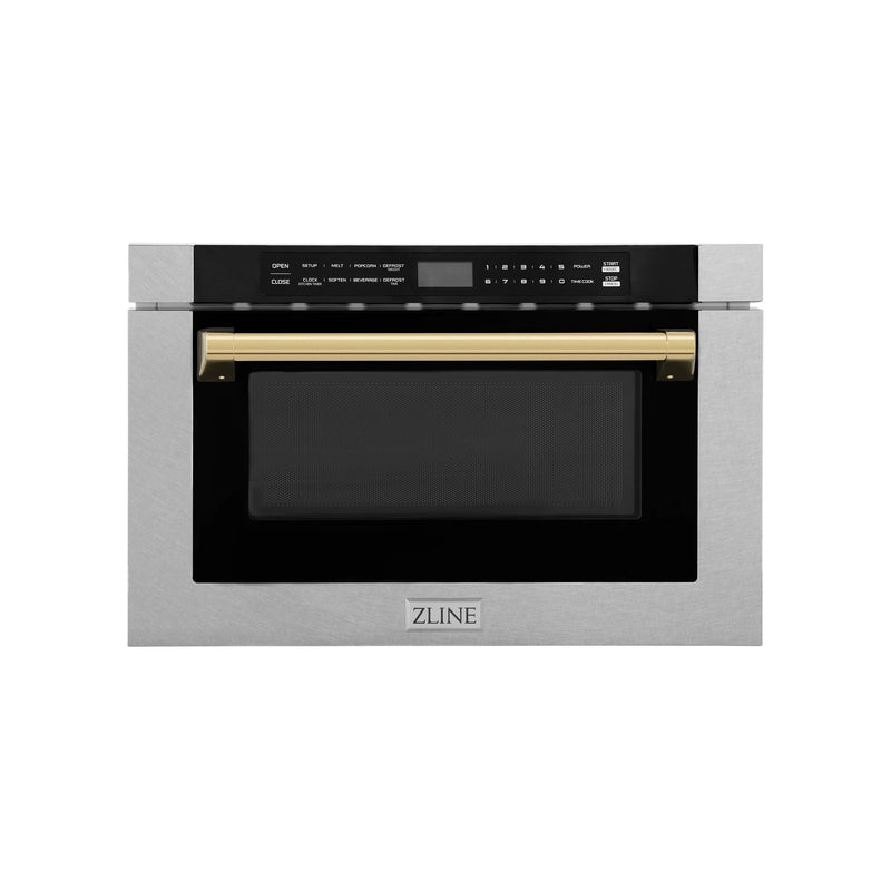 ZLINE Autograph Edition 24-Inch 1.2 cu. ft. Built-in Microwave Drawer in Finger Resistant Stainless Steel with Gold Accents (MWDZ-1-SS-H-G)