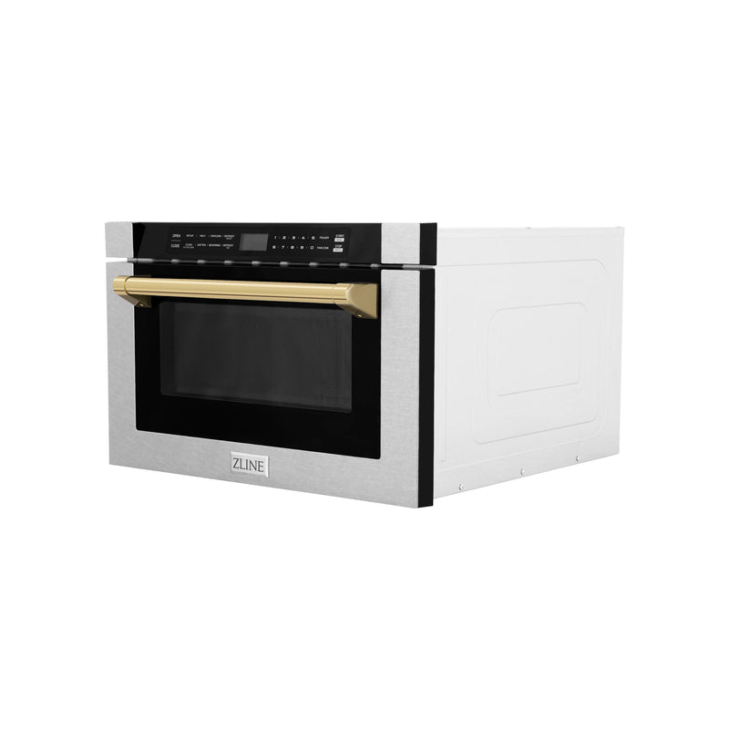 ZLINE Autograph Edition 24-Inch 1.2 cu. ft. Built-in Microwave Drawer in Finger Resistant Stainless Steel with Gold Accents (MWDZ-1-SS-H-G)