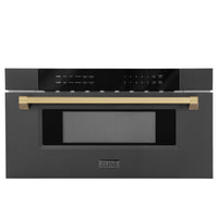 ZLINE Autograph Edition 30-Inch 1.2 cu. ft. Built-In Microwave Drawer in Black Stainless Steel with Accents with Champagne Bronze Trim (MWDZ-30-BS-CB)