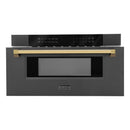 ZLINE Autograph Edition 30-Inch 1.2 cu. ft. Built-In Microwave Drawer in Black Stainless Steel with Accents with Gold Trim (MWDZ-30-BS-G)