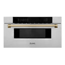 ZLINE Autograph Edition 30-Inch 1.2 cu. ft. Built-In Microwave Drawer in Stainless Steel Champagne Bronze Trim (MWDZ-30-CB)