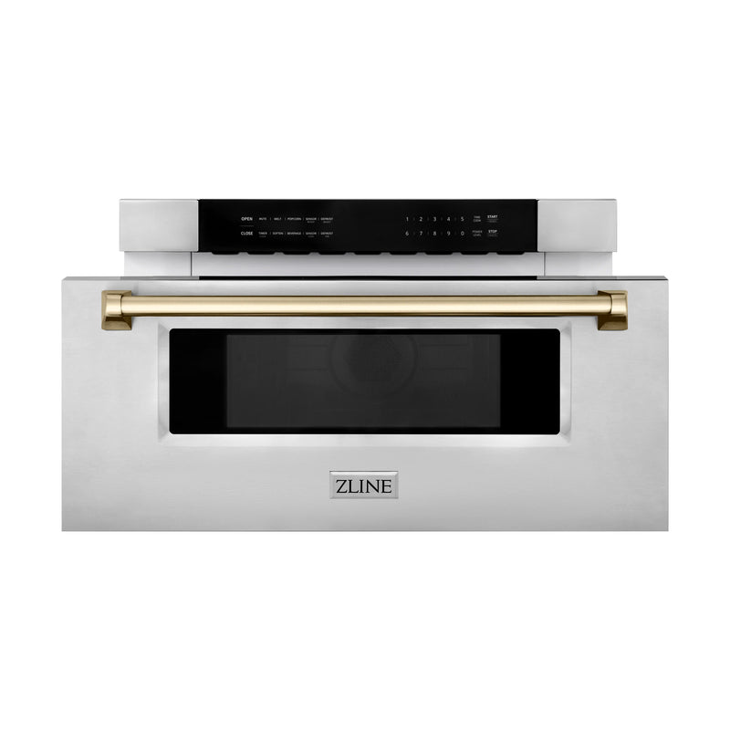 ZLINE Autograph Edition 30-Inch 1.2 cu. ft. Built-In Microwave Drawer in Stainless Steel with Accents with Gold Trim (MWDZ-30-G)