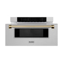 ZLINE Autograph Edition 30-Inch 1.2 cu. ft. Built-In Microwave Drawer in Fingerprint Resistant Satin Stainless Steel with Champagne Bronze Accents (MWDZ-30-SS-CB)